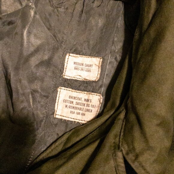 VINTAGE US ARMY OG-107 OVERCOAT MENS MILITARY JACKET HUNTER GREEN SIZE MEDIUM - Picture 7 of 9
